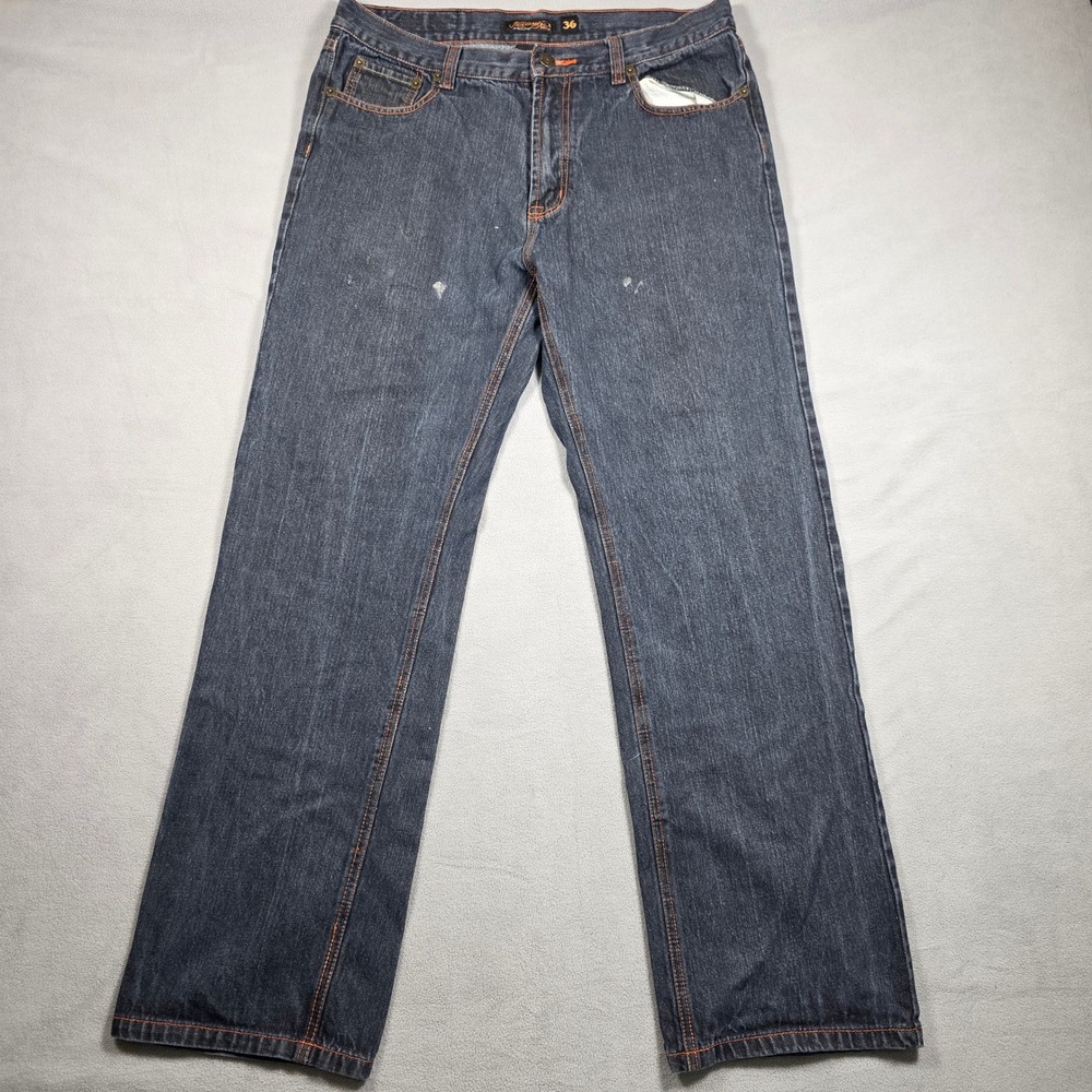 Vintage Ed Hardy Jeans Men 36x34 Blue Straight Leg Tiger Graphic Dark Wash